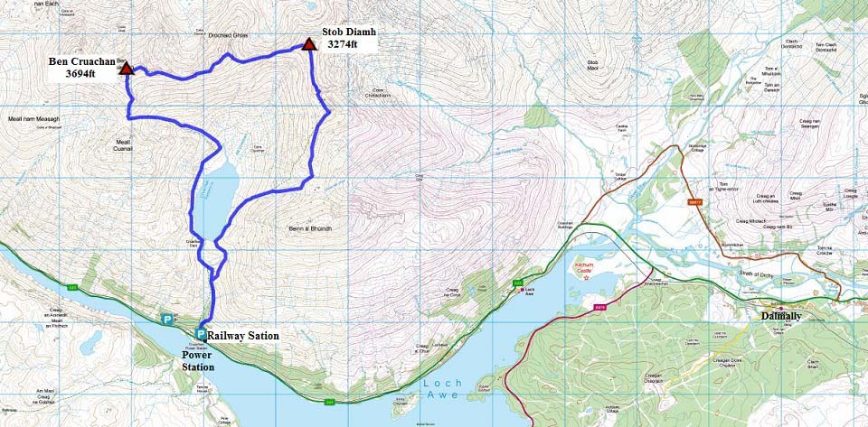 Ben Cruachan and Stob Diamh Map image